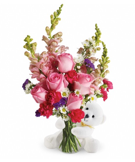 Bear Hug with Pink Roses