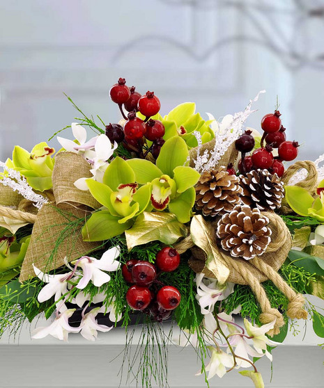 Orchids and Berries Holiday Centerpiece 