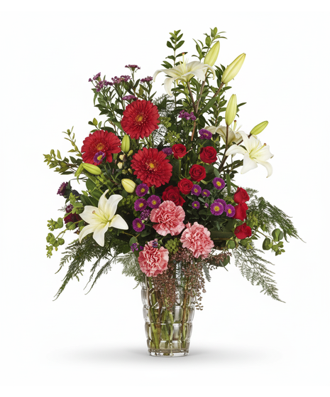 Gerb, Lily, Carnation Funeral Arrangement