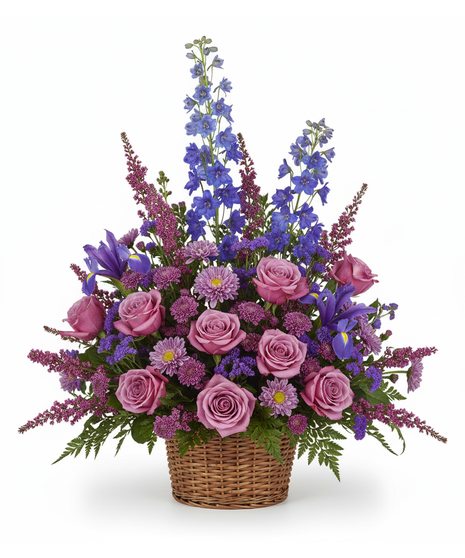 Rose & Delphinium Funeral Arrangement