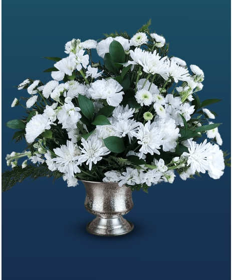 All White Daisy and Carnation Sympathy Arrangement
