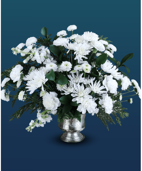 All White Daisy and Carnation Sympathy Arrangement