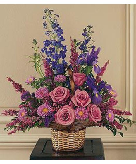Rose & Delphinium Funeral Arrangement