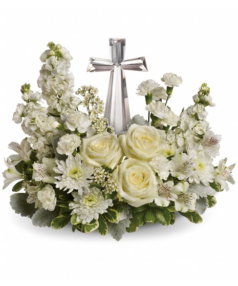 All White Crystal Cross Bouquet