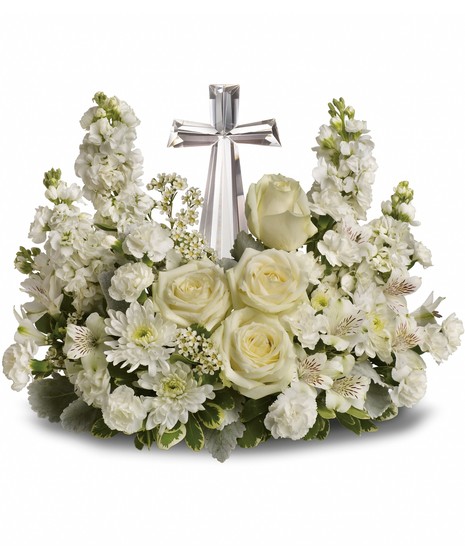 All White Crystal Cross Bouquet
