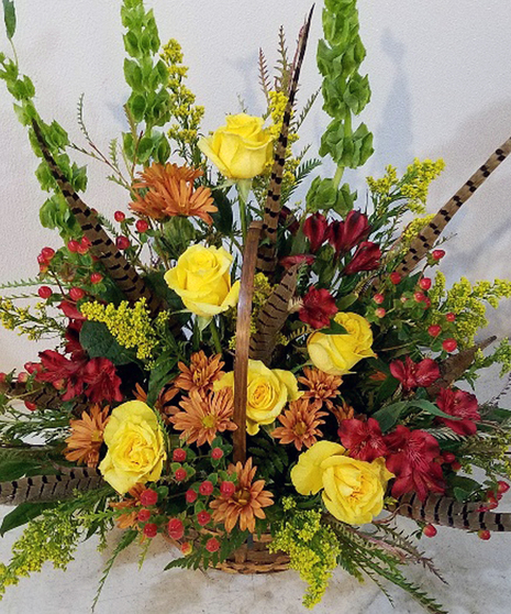 Fall themed funeral flowers & sympathy arrangement