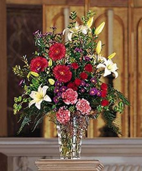 Gerb, Lily, Carnation Funeral Arrangement