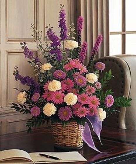 Daisy, Carnation and Larkspur Funeral Arrangement