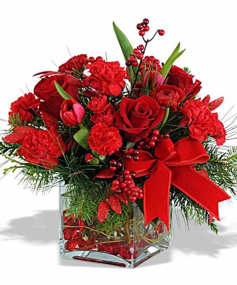 Red Holiday Cube Floral Arrangement